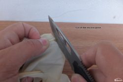 Cut of the excess glove.