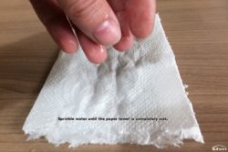 Sprinkle water until the paper towel is completely wet.