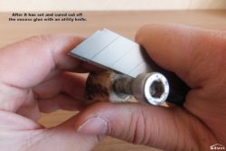 After it has set and cured cut off the excess glue with an utility knife.